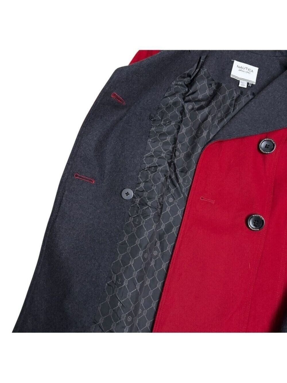 NAUTICA Recycled Wool Blend Winter Designer Casual Red Pea Coat Womens Medium - Picture 10 of 10